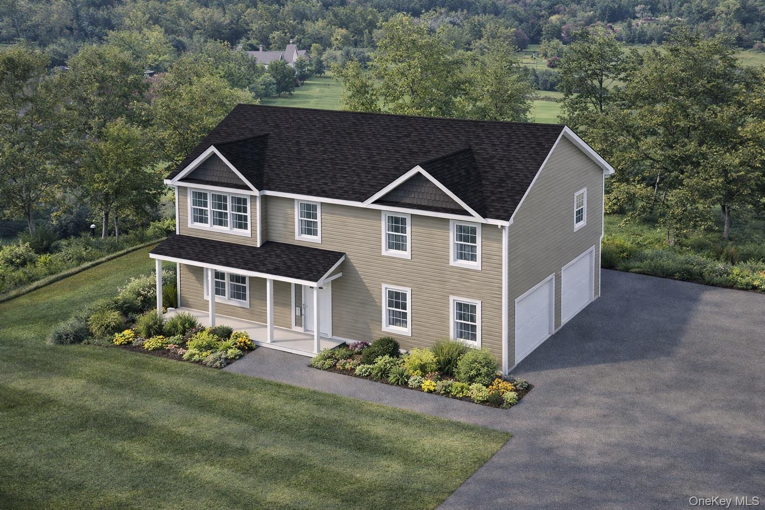 Lot 11 Lattintown Road Newburgh, NY 12550 - Photo 1 of 8 View of front facade with covered porch, an attached garage, driveway, a shingled roof, and a front yard