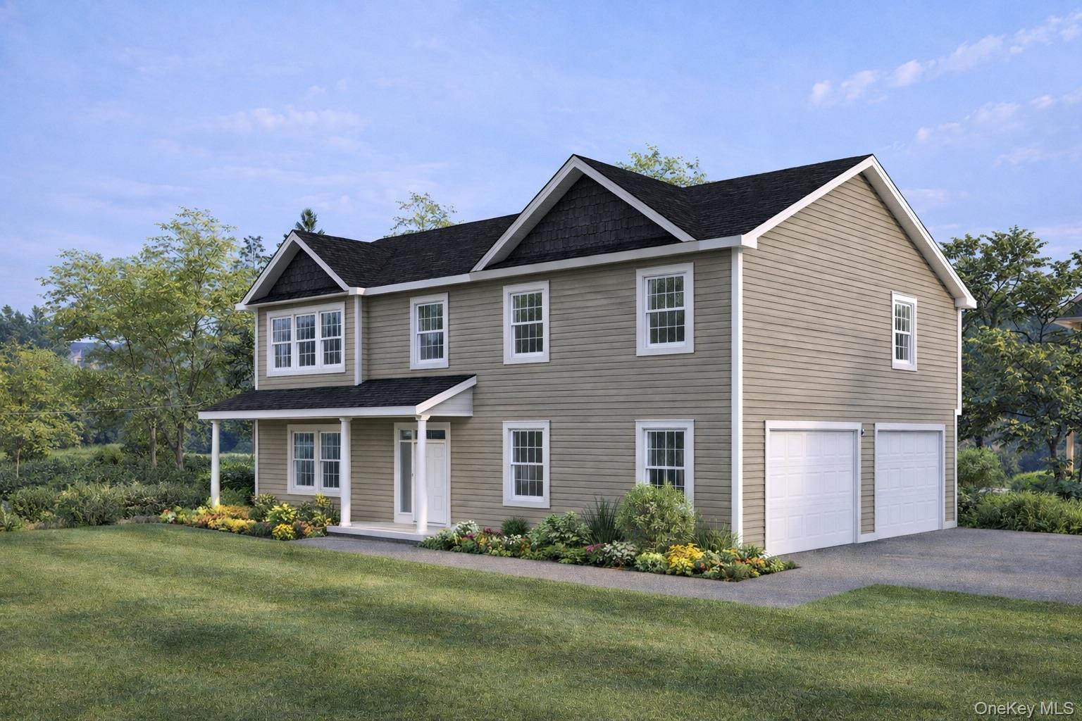 Lot 11 Lattintown Road Newburgh, NY 12550 - Photo 3 of 8 View of front of property with covered porch, a front yard, a garage, and driveway