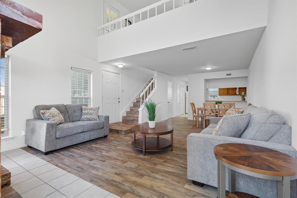910 Turtle Cove, Unit 148 Irving, TX 75060 - Photo 8 of 33 a living room with furniture and a wooden floor