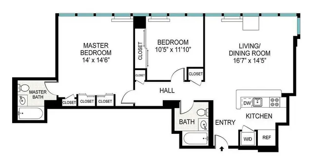 a living room with furniture and view of kitchen