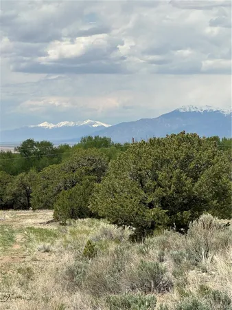 a view of a yard with a mountain