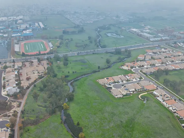 an aerial view of a house