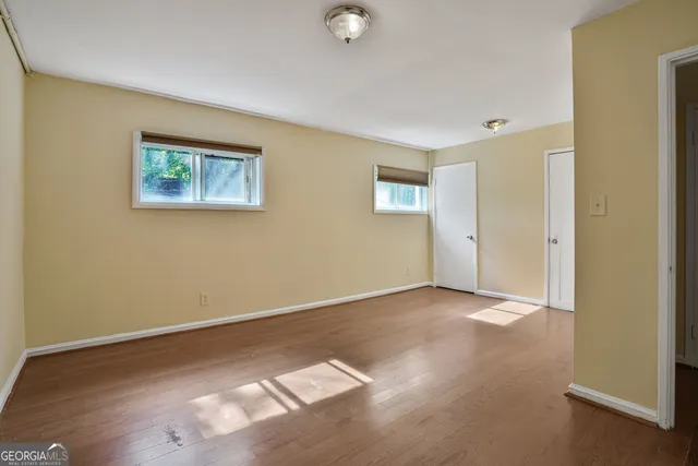 an empty room with a workspace