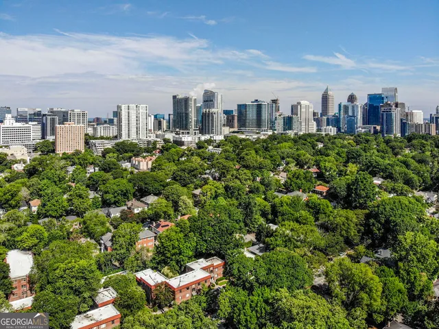 a view of a city with tall buildings