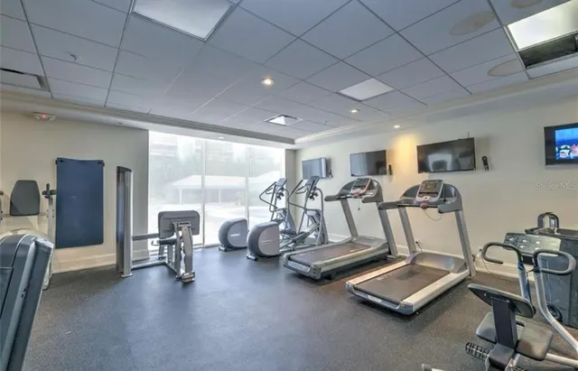 a view of a room with gym equipment