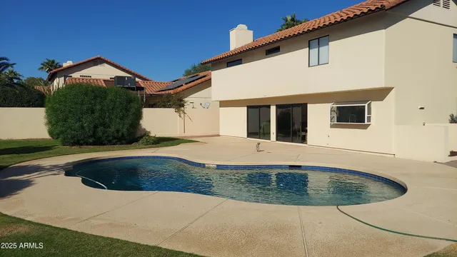 an outdoor space with furniture