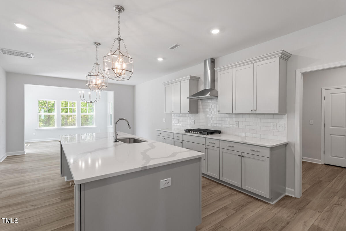 119 Augusta Pond Way, Unit 147 Raleigh, NC 27603 - Photo 6 of 37 a kitchen with stainless steel appliances granite countertop a sink stove and wooden floor