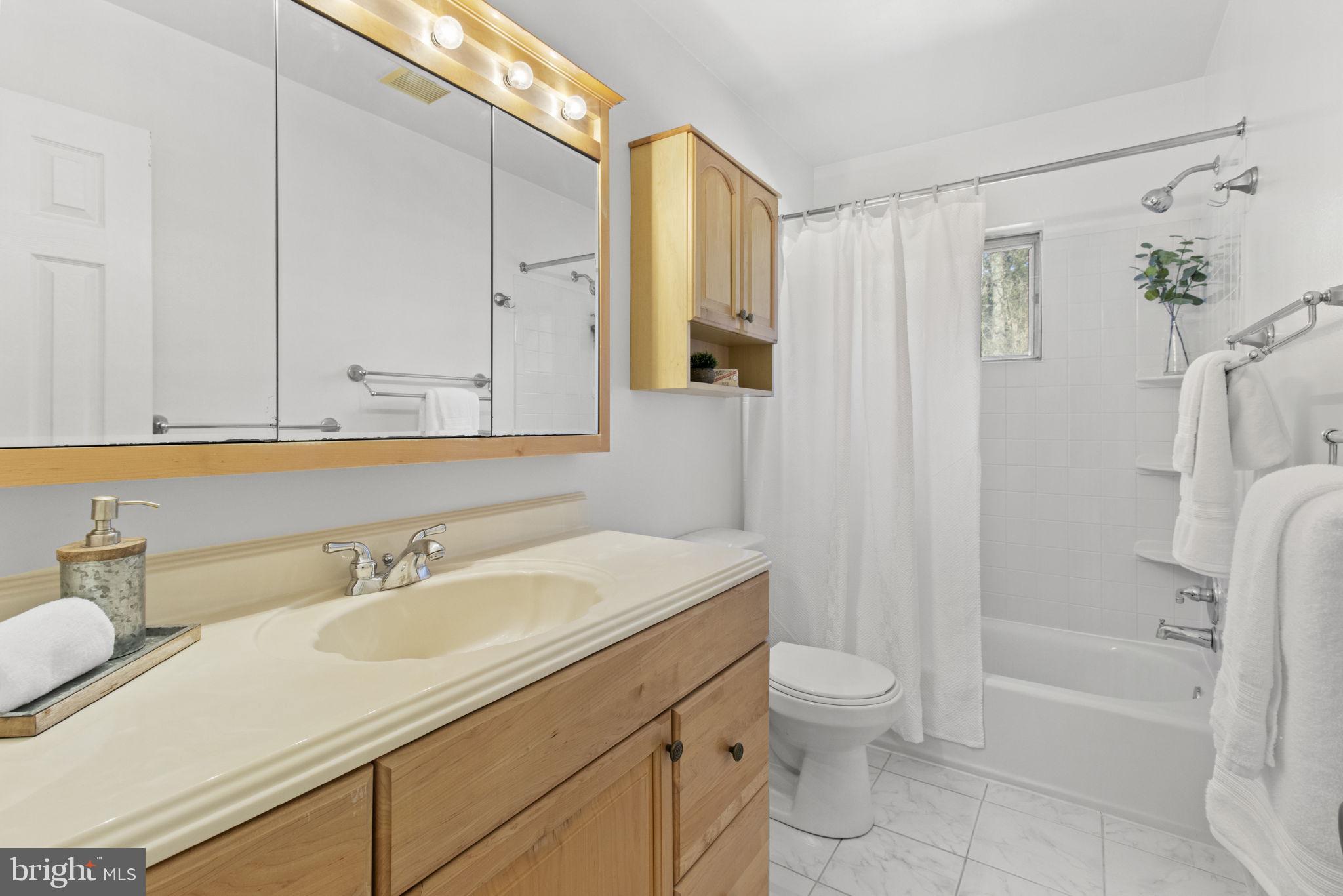 9703 Singleton Drive Bethesda, MD 20817 - Photo 15 of 22 a bathroom with a sink a toilet and shower
