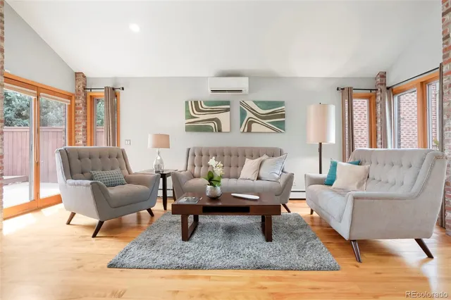 a living room with furniture rug and window