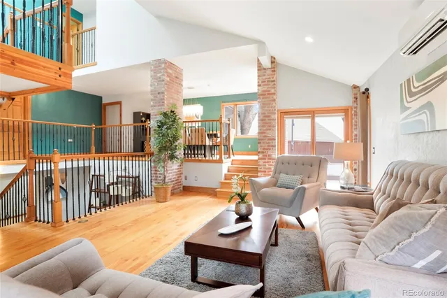 a outdoor living space with furniture and a large window