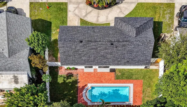 an aerial view of swimming pool