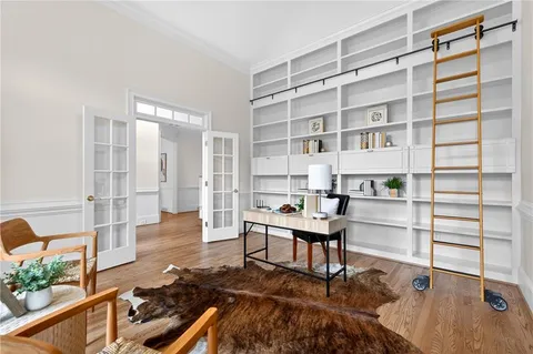 a workspace with furniture