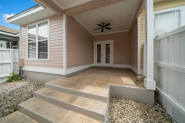 a view of a house with a large window