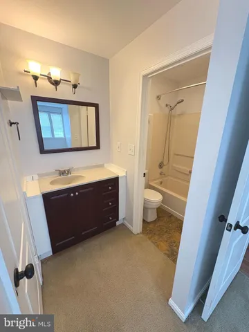 a bathroom with a double vanity sink toilet mirror and vanity
