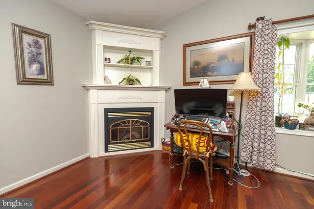 a view of room with wooden floor and potted plant