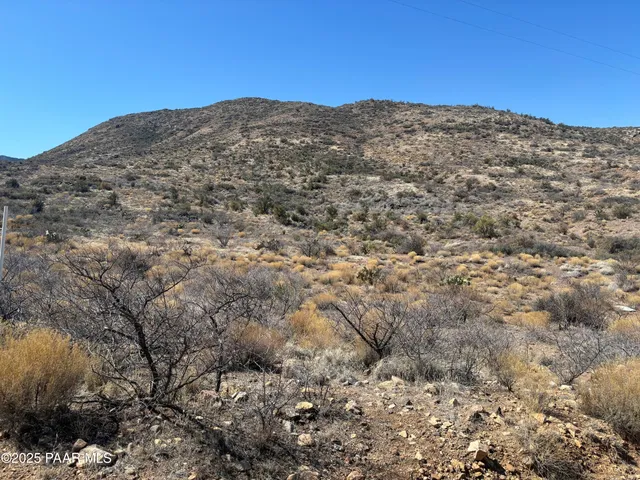 a view of a large building with mountains in the background