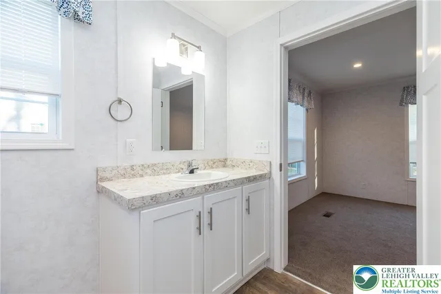 a bathroom with a sink a toilet and mirror