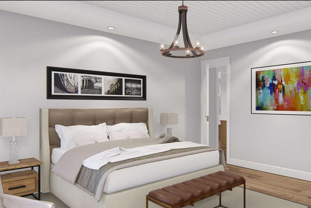 3710 Castle Drive Rowlett, TX 75089 - Photo 8 of 17 Bedroom with recessed lighting, wood finished floors, a chandelier, and wooden ceiling