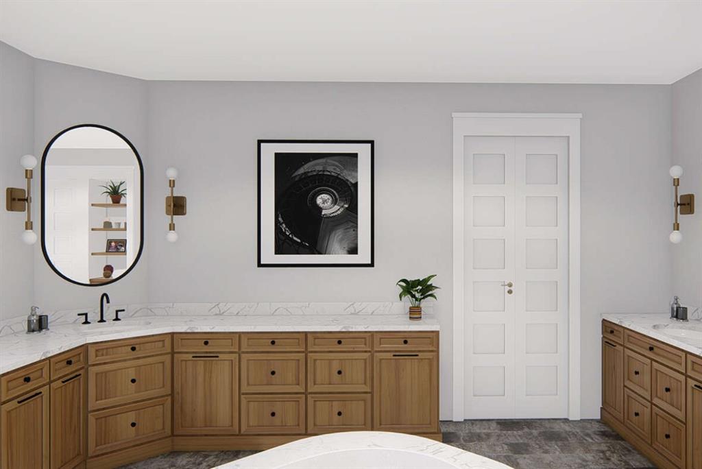 3710 Castle Drive Rowlett, TX 75089 - Photo 9 of 17 Bathroom with vanity, a soaking tub, and dark stone finish floors