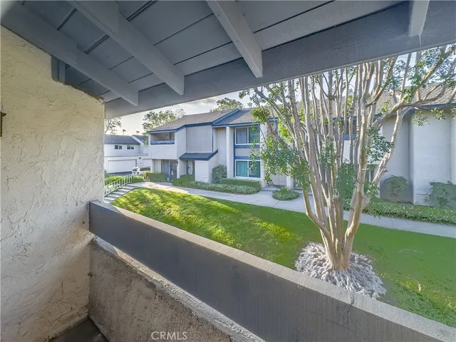 a view of a garden with a tree in a patio
