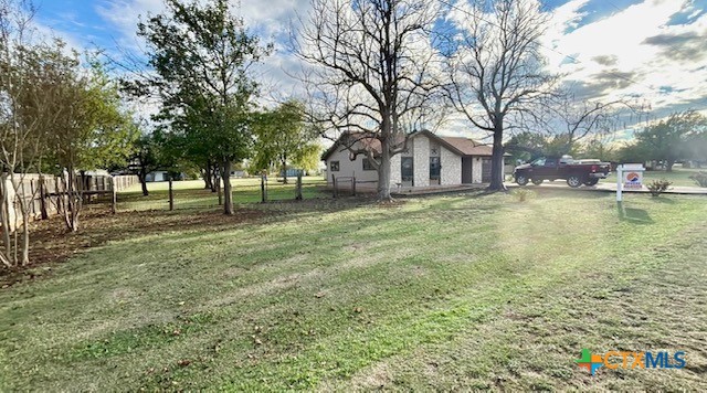 a view of a yard with a tree