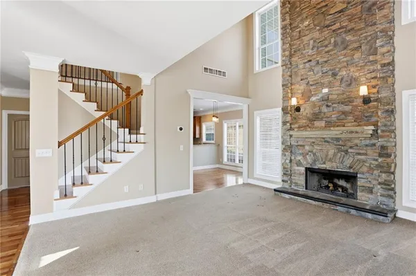 a view of a livingroom with a fireplace