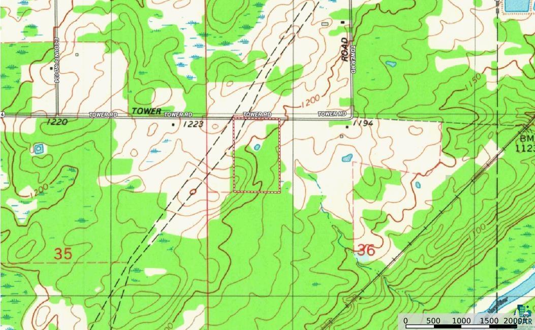 5080 Tower Road Moose Lake, MN 55767 - Photo 49 of 49 Topographic Map. Depicting elevation contours, bodies of water, roads, and land features for the property