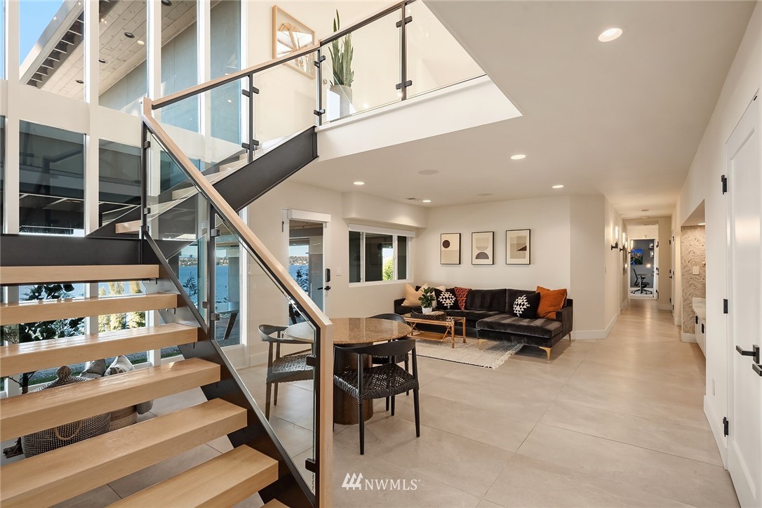 3223 Evergreen Point Road Medina, WA 98039 - Photo 20 of 36 a living room with furniture and stairs