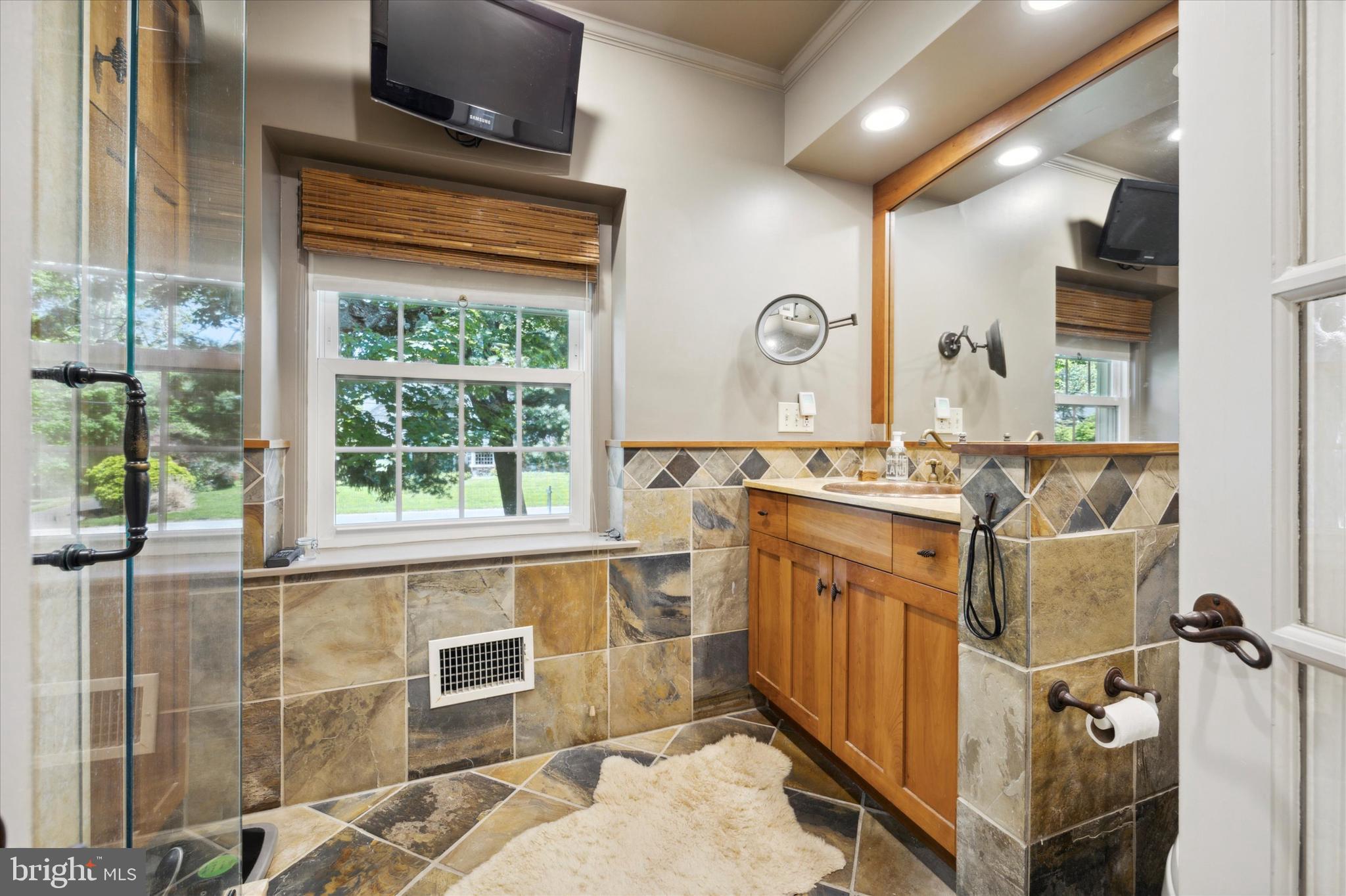 8301 Fairview Road Elkins Park, PA 19027 - Photo 30 of 57 Flagstone tile, Jerusalem marble, copper farm sink