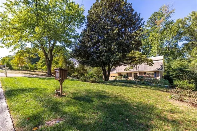 a view of a yard with a tree