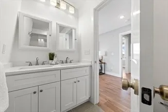 a bathroom with a shower and toilet