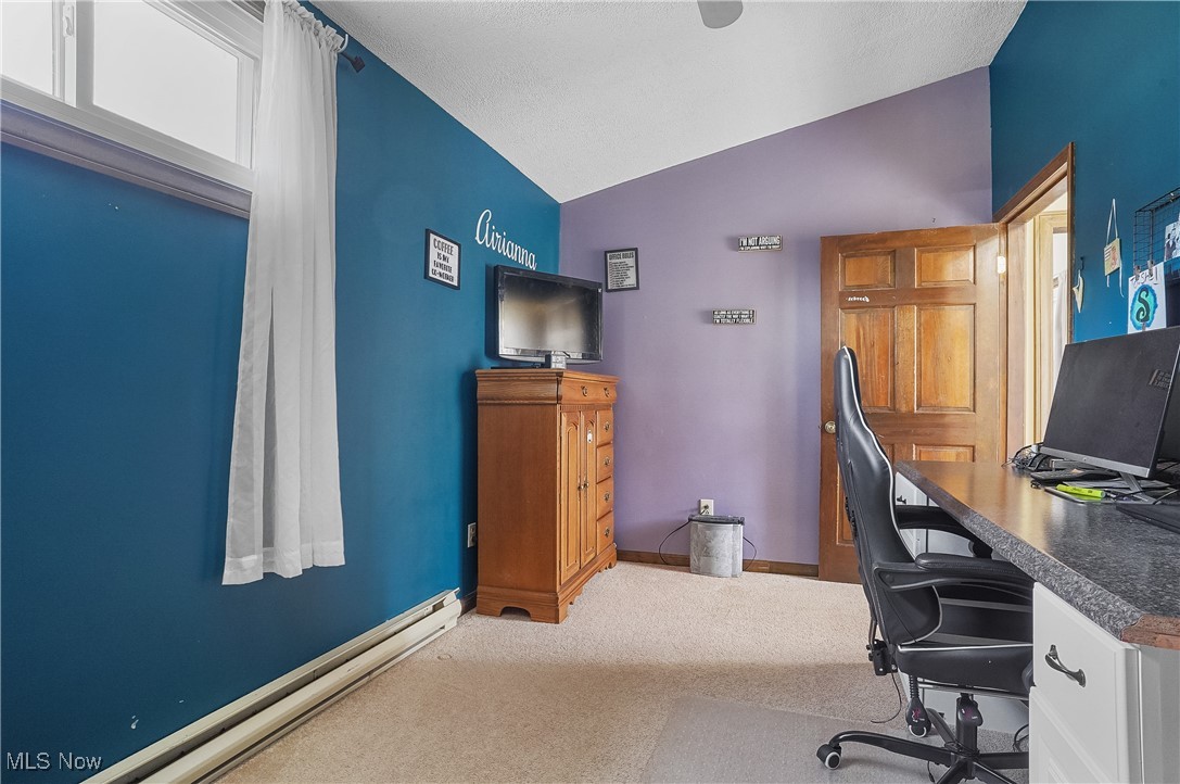 35977 Teegarden Road Salem, OH 44460 - Photo 32 of 50 Office space featuring baseboards, baseboard heating, carpet floors, and vaulted ceiling
