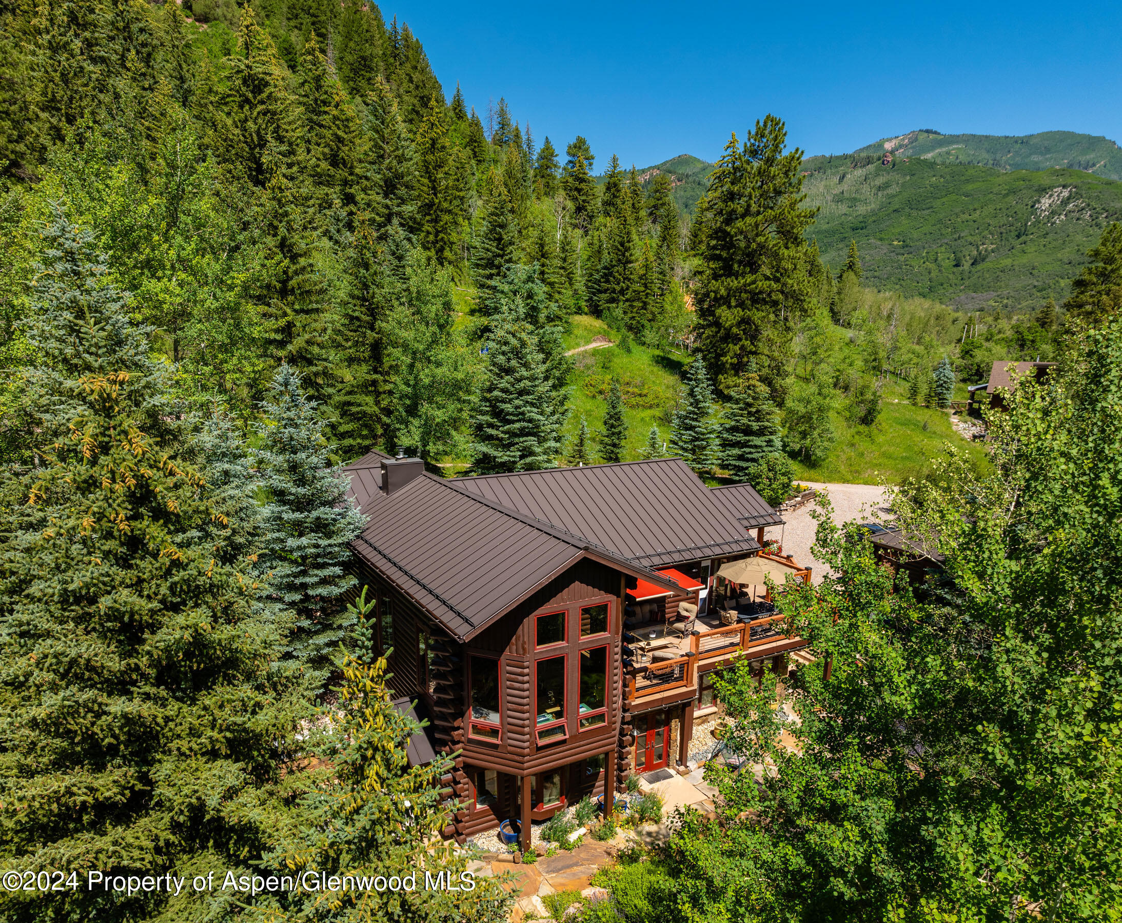 389 Elk Mountain Drive Redstone, CO 81623 - Photo 16 of 64 a aerial view of a house with a yard table and chairs