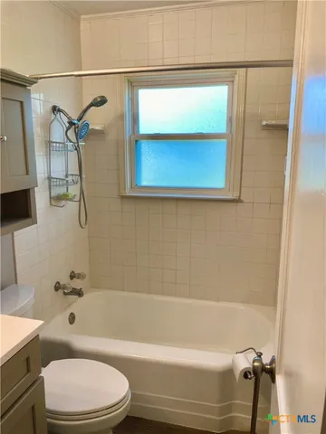 a bathroom with a toilet and a bathtub