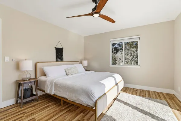 a backyard of a house with seating space