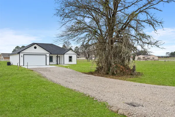 a view of house with garden and tall trees