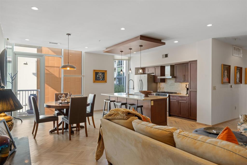 1600 Barton Springs Road, Unit 5301 Austin, TX 78704 - Photo 3 of 19 Living area featuring parquet flooring and recessed lighting
