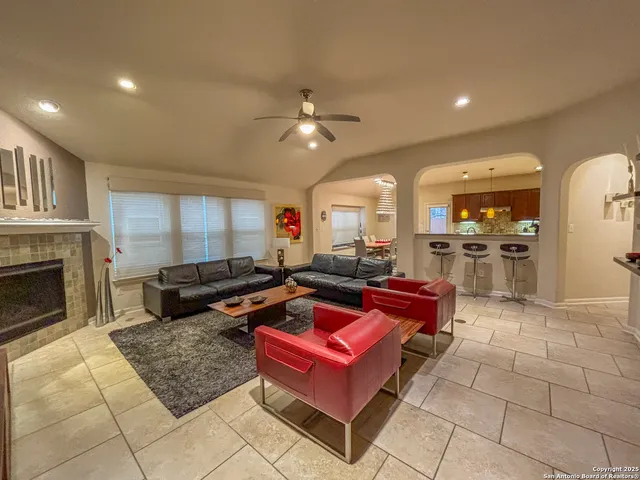 a living room with furniture