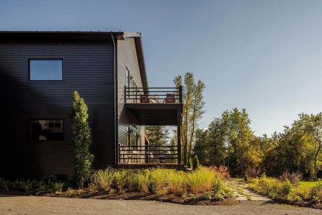 a view of backyard with large trees and plants