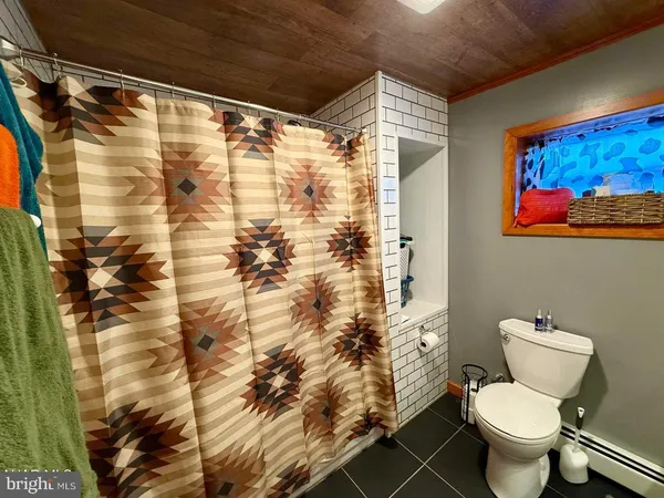 a white toilet sitting next to a shower curtain