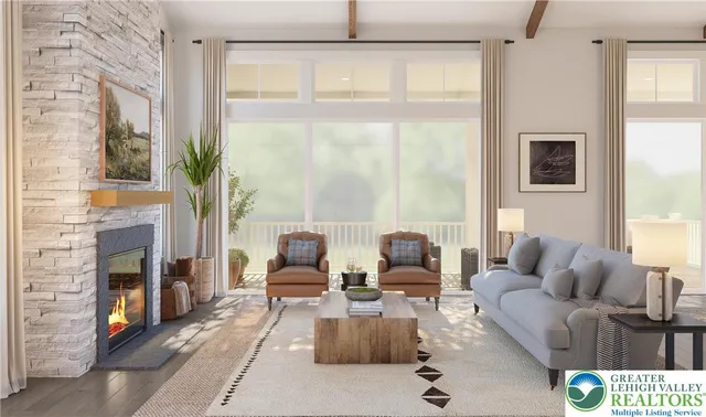 a kitchen with white cabinets and chairs