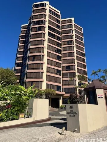 a front view of a building with street
