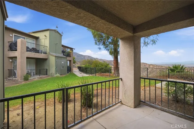 a view of a building from a balcony