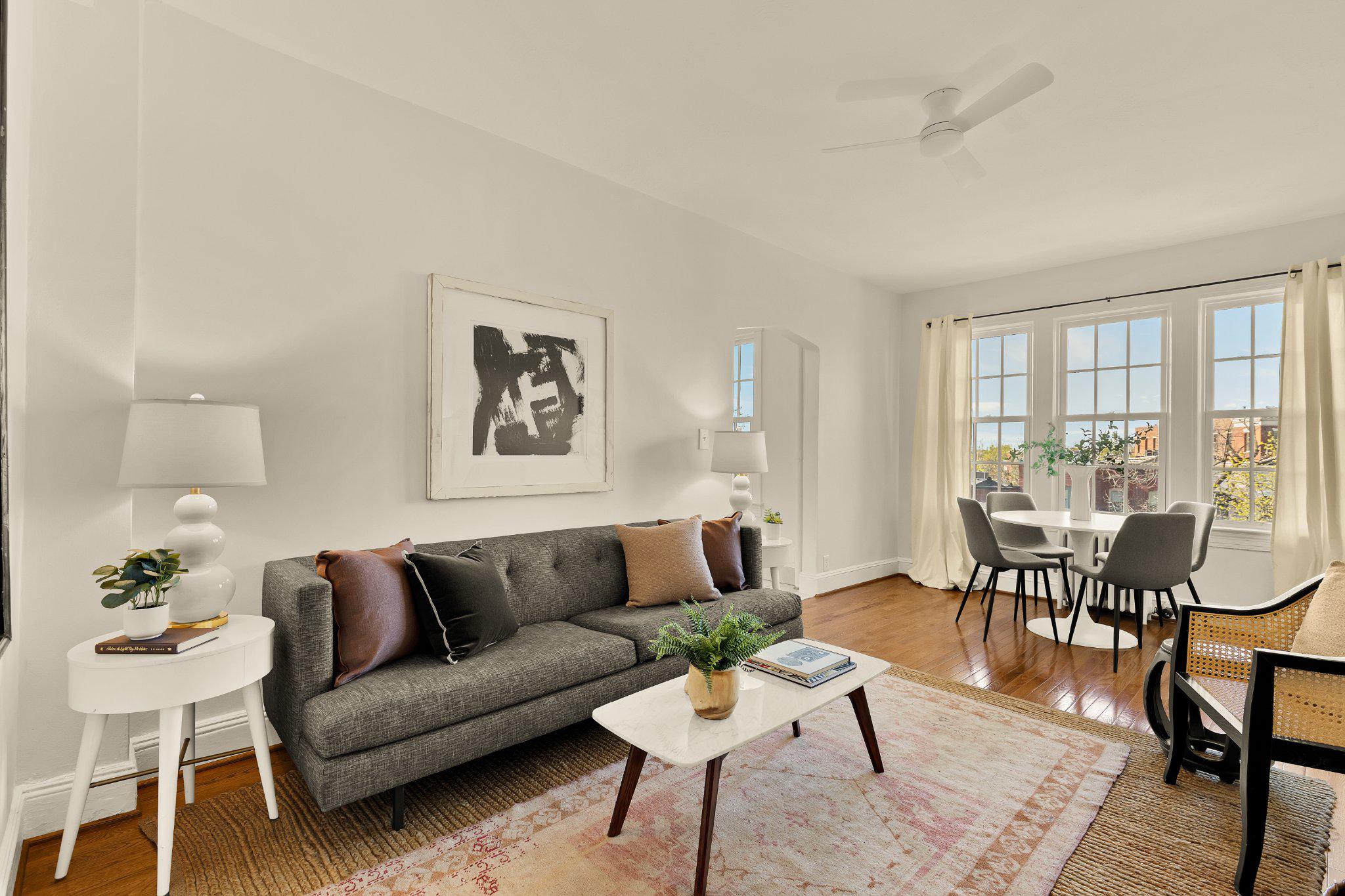 644 Massachusetts Avenue Northeast, Unit 400 Washington, DC 20002 - Photo 4 of 24 a living room with furniture dining table and a potted plant