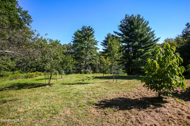 a view of a house with backyard and garden