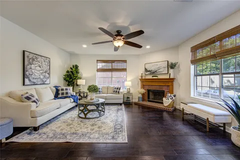 a spacious bathroom with a double vanity sink and a mirror