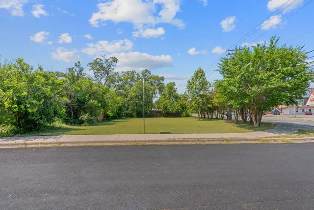 a view of a house with a yard and a large tree