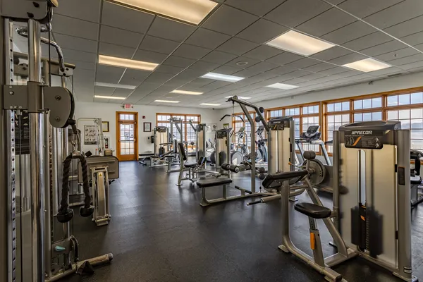 a view of a room with gym equipment