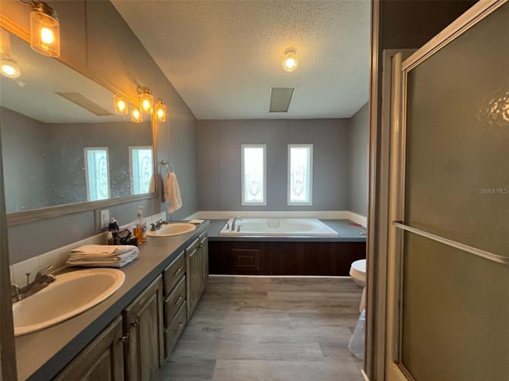 123 Amos Road Crescent City, FL 32112 - Photo 14 of 36 a bathroom with a tub double vanity sink and a mirror