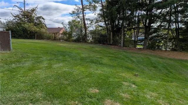 a view of a grassy field with trees